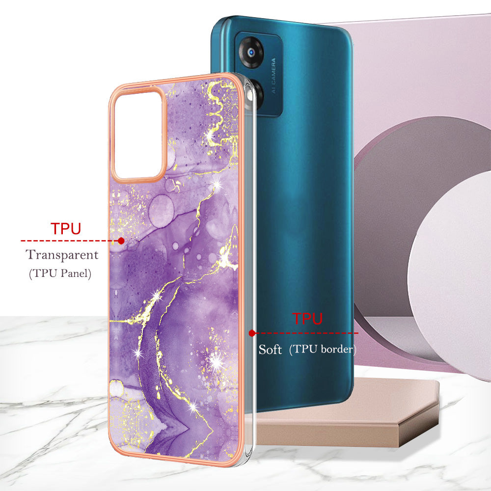 For Motorola Moto E13 4G YB IMD Series-2 Marble Pattern Phone Case Electroplating IMD TPU Cover
