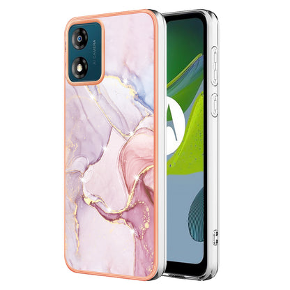 For Motorola Moto E13 4G YB IMD Series-2 Marble Pattern Phone Case Electroplating IMD TPU Cover