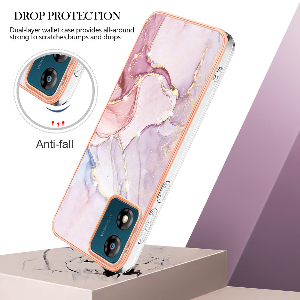 For Motorola Moto E13 4G YB IMD Series-2 Marble Pattern Phone Case Electroplating IMD TPU Cover