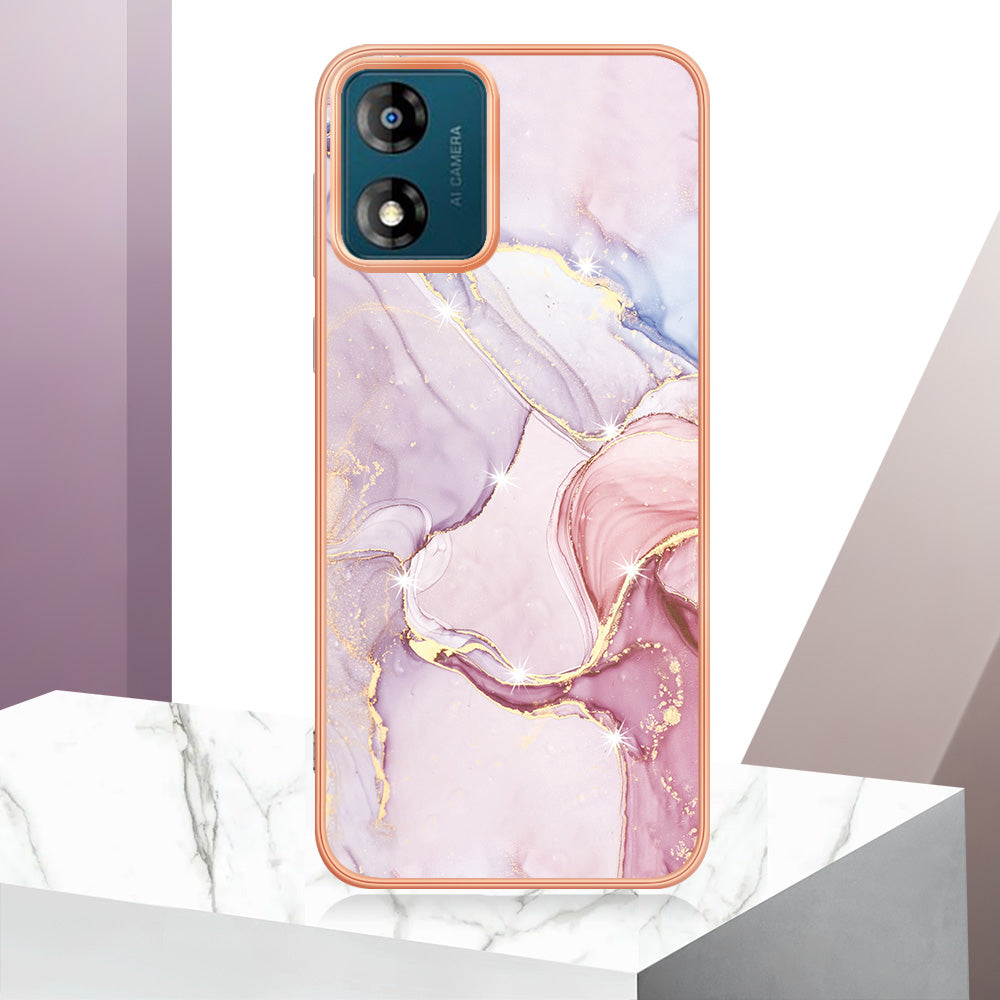 For Motorola Moto E13 4G YB IMD Series-2 Marble Pattern Phone Case Electroplating IMD TPU Cover
