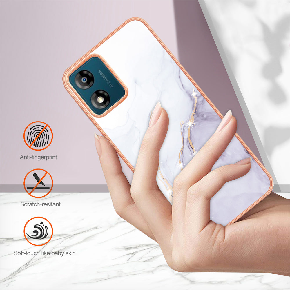 For Motorola Moto E13 4G YB IMD Series-2 Marble Pattern Phone Case Electroplating IMD TPU Cover