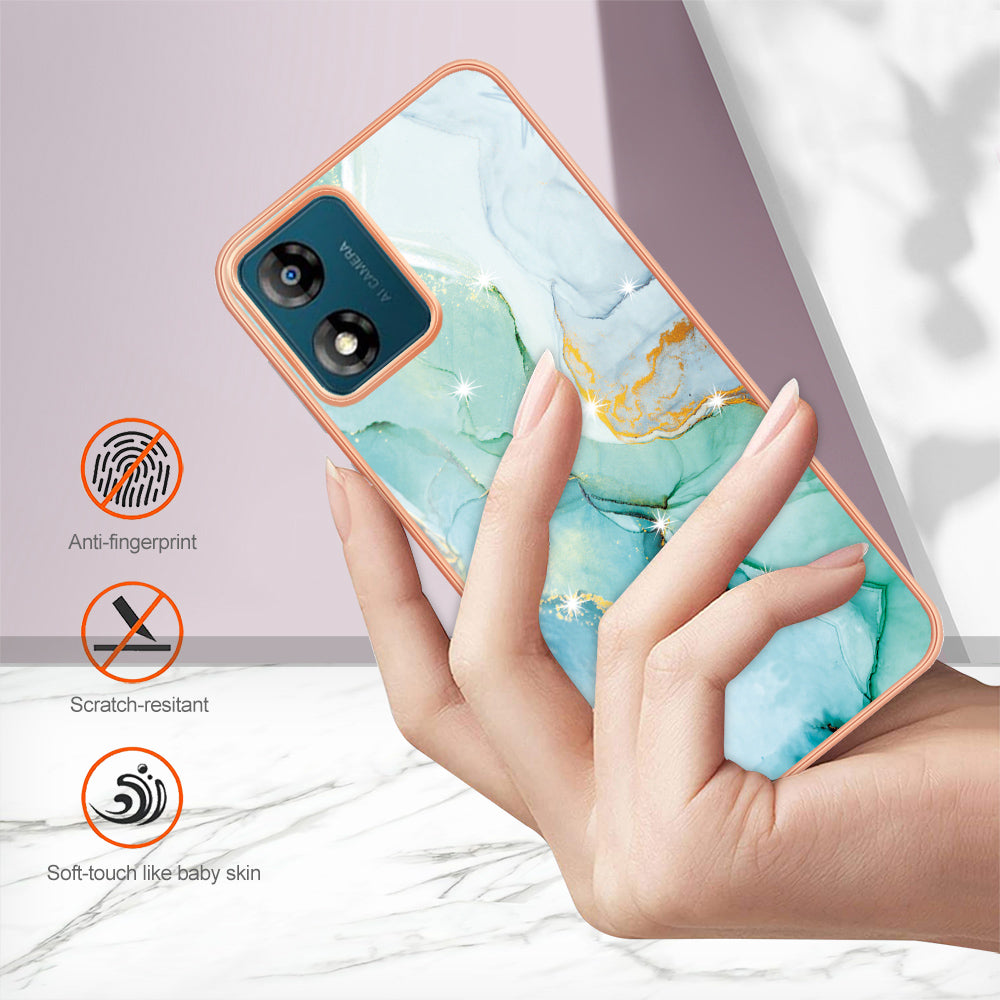 For Motorola Moto E13 4G YB IMD Series-2 Marble Pattern Phone Case Electroplating IMD TPU Cover