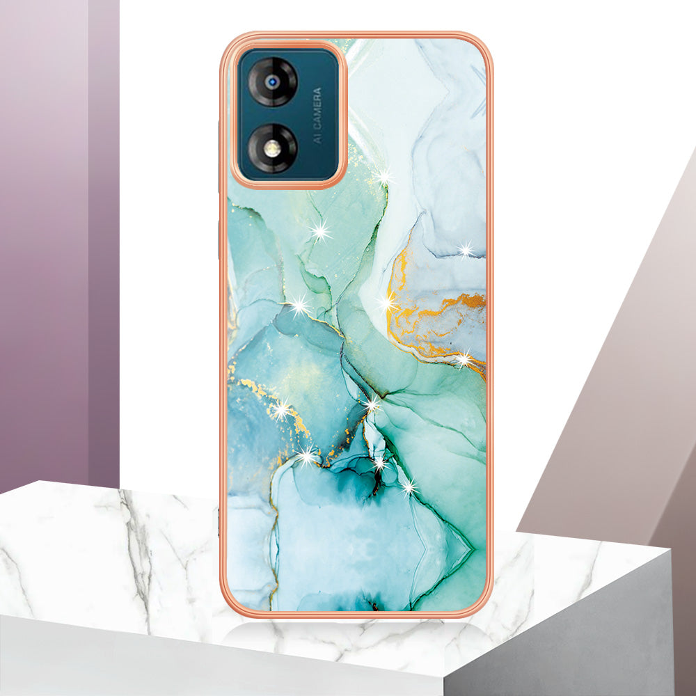 For Motorola Moto E13 4G YB IMD Series-2 Marble Pattern Phone Case Electroplating IMD TPU Cover