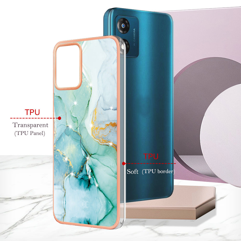 For Motorola Moto E13 4G YB IMD Series-2 Marble Pattern Phone Case Electroplating IMD TPU Cover