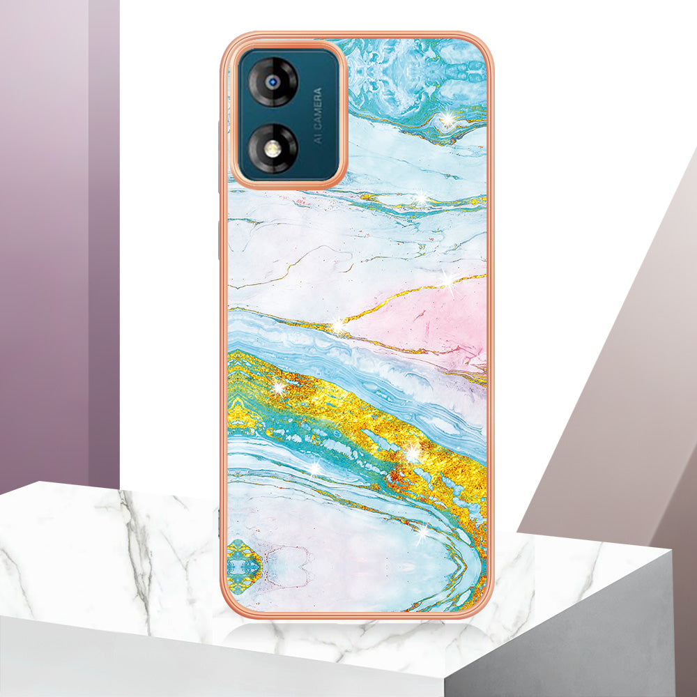 For Motorola Moto E13 4G YB IMD Series-2 Marble Pattern Phone Case Electroplating IMD TPU Cover