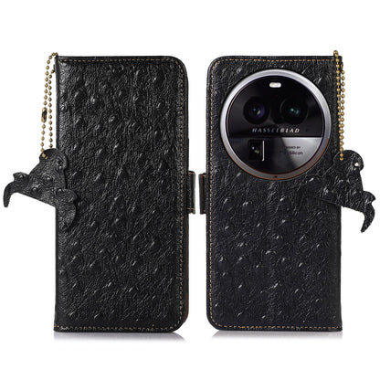 For Oppo Find X6 Anti-Scratch Phone Case RFID Blocking Genuine Cow Leather Stand Phone Cover Wallet
