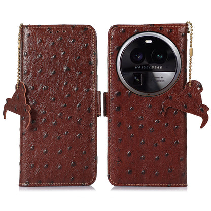 For Oppo Find X6 Anti-Scratch Phone Case RFID Blocking Genuine Cow Leather Stand Phone Cover Wallet