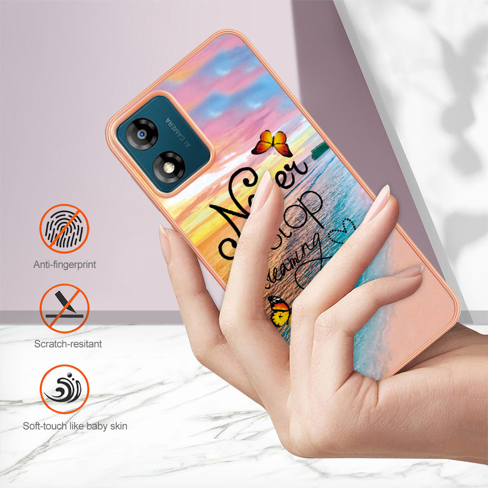 YB IMD Series-1 for Motorola Moto E13 4G Electroplating Phone Case Marble Floral Pattern TPU IMD Cover