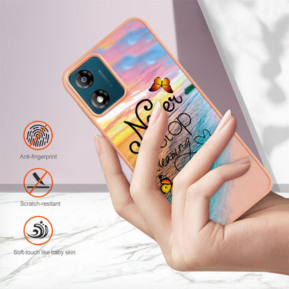 YB IMD Series-1 for Motorola Moto E13 4G Electroplating Phone Case Marble Floral Pattern TPU IMD Cover