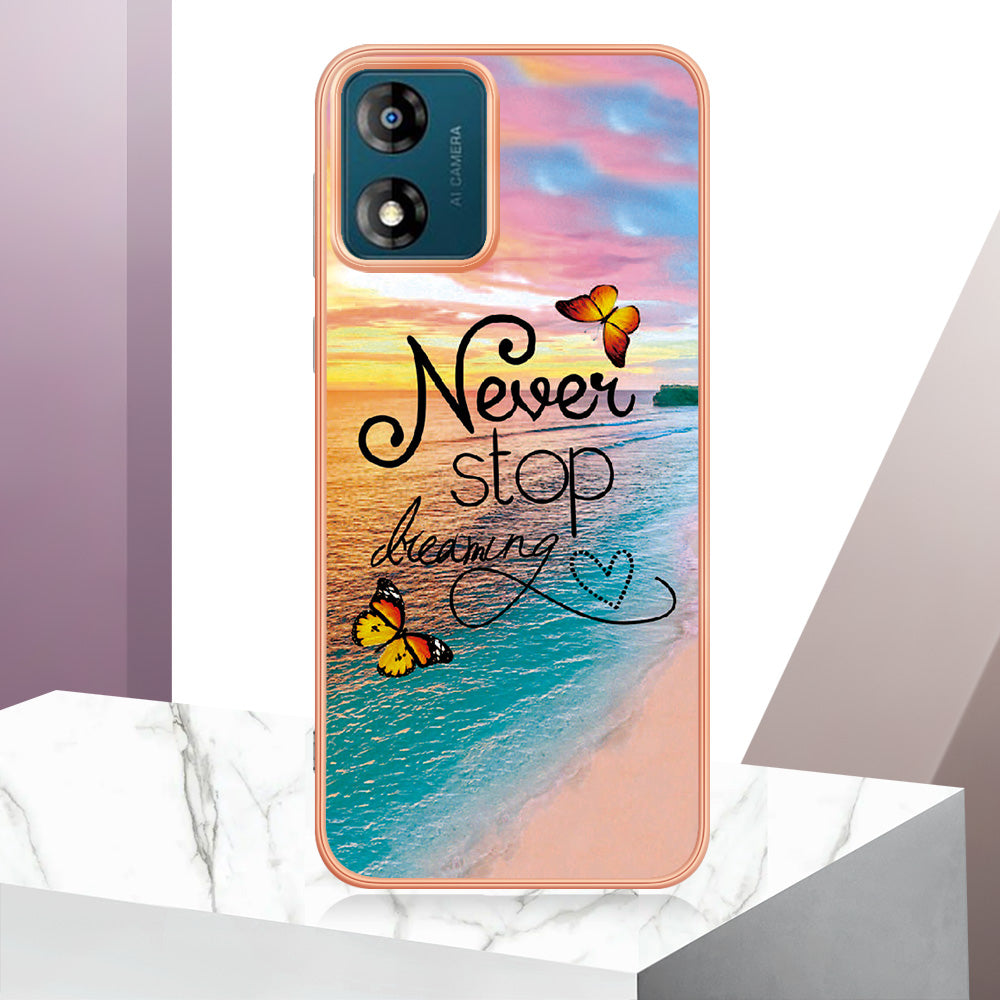 YB IMD Series-1 for Motorola Moto E13 4G Electroplating Phone Case Marble Floral Pattern TPU IMD Cover