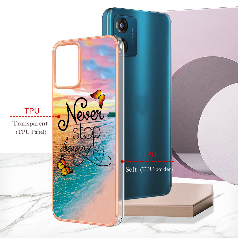 YB IMD Series-1 for Motorola Moto E13 4G Electroplating Phone Case Marble Floral Pattern TPU IMD Cover