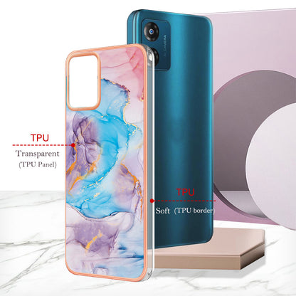 YB IMD Series-1 for Motorola Moto E13 4G Electroplating Phone Case Marble Floral Pattern TPU IMD Cover