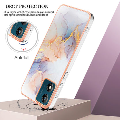 YB IMD Series-1 for Motorola Moto E13 4G Electroplating Phone Case Marble Floral Pattern TPU IMD Cover