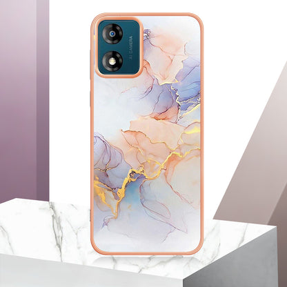 YB IMD Series-1 for Motorola Moto E13 4G Electroplating Phone Case Marble Floral Pattern TPU IMD Cover