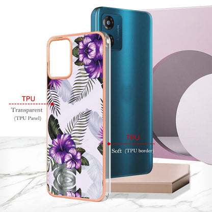 YB IMD Series-1 for Motorola Moto E13 4G Electroplating Phone Case Marble Floral Pattern TPU IMD Cover