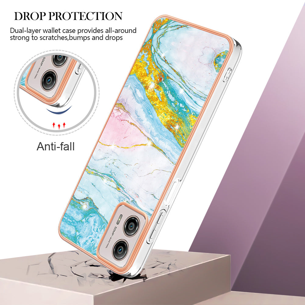 YB IMD Series-2 TPU Phone Case for Motorola Moto G53 5G / G23 4G / G13 4G Marble Pattern IMD Electroplating Phone Cover