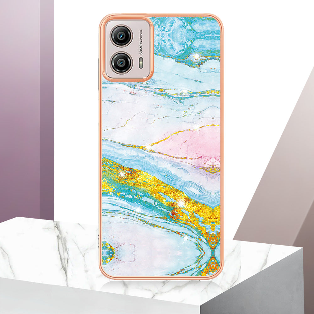 YB IMD Series-2 TPU Phone Case for Motorola Moto G53 5G / G23 4G / G13 4G Marble Pattern IMD Electroplating Phone Cover