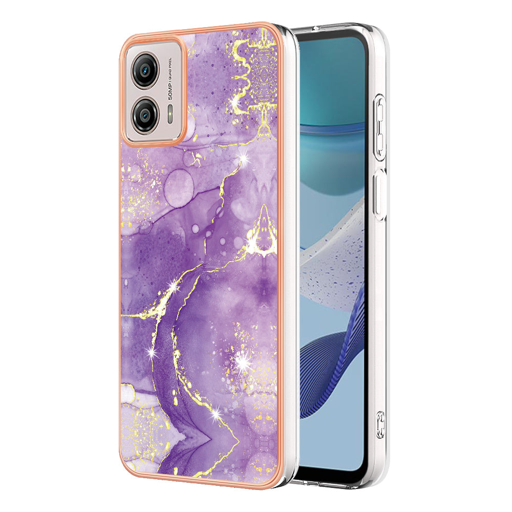 YB IMD Series-2 TPU Phone Case for Motorola Moto G53 5G / G23 4G / G13 4G Marble Pattern IMD Electroplating Phone Cover