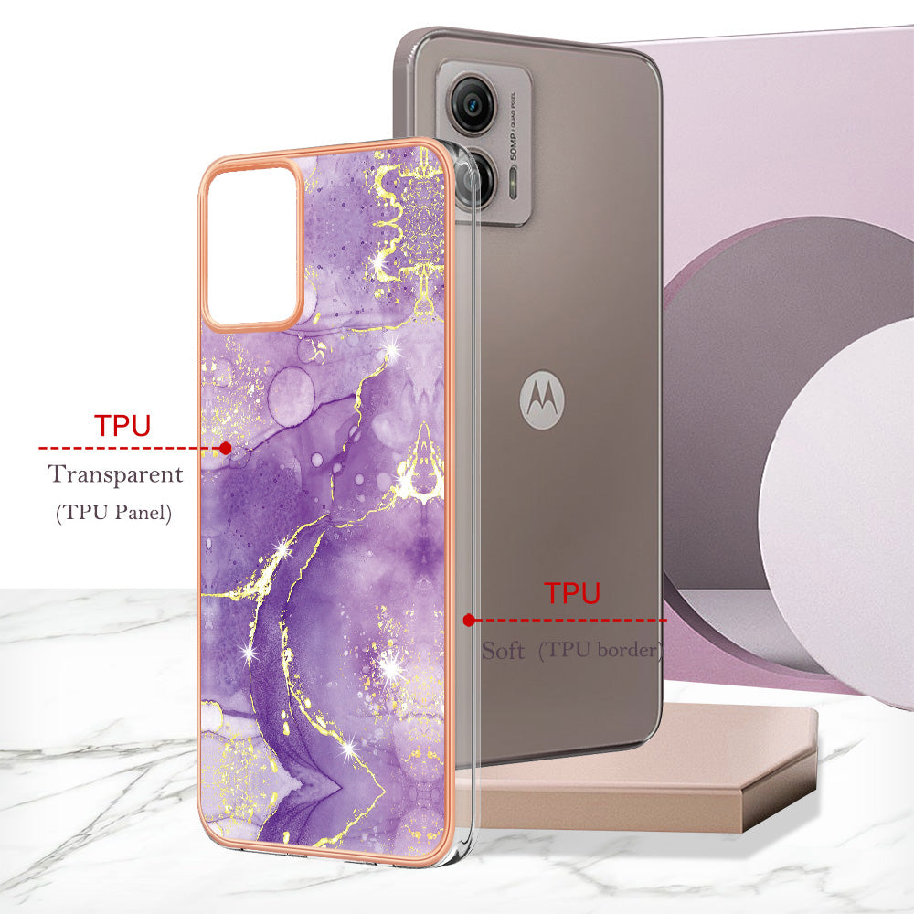 YB IMD Series-2 TPU Phone Case for Motorola Moto G53 5G / G23 4G / G13 4G Marble Pattern IMD Electroplating Phone Cover