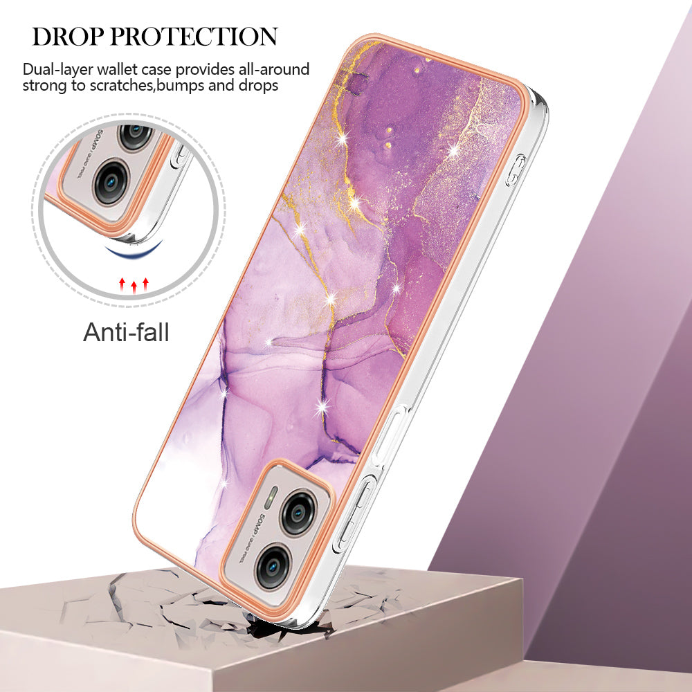 YB IMD Series-2 TPU Phone Case for Motorola Moto G53 5G / G23 4G / G13 4G Marble Pattern IMD Electroplating Phone Cover
