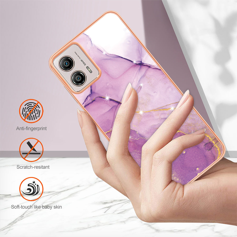 YB IMD Series-2 TPU Phone Case for Motorola Moto G53 5G / G23 4G / G13 4G Marble Pattern IMD Electroplating Phone Cover