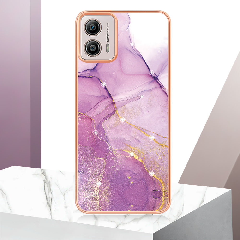 YB IMD Series-2 TPU Phone Case for Motorola Moto G53 5G / G23 4G / G13 4G Marble Pattern IMD Electroplating Phone Cover