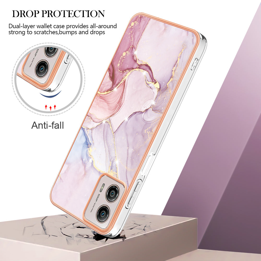 YB IMD Series-2 TPU Phone Case for Motorola Moto G53 5G / G23 4G / G13 4G Marble Pattern IMD Electroplating Phone Cover