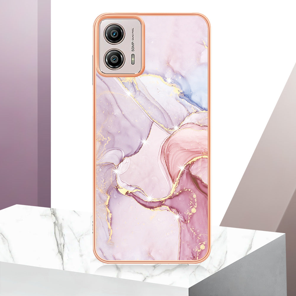YB IMD Series-2 TPU Phone Case for Motorola Moto G53 5G / G23 4G / G13 4G Marble Pattern IMD Electroplating Phone Cover