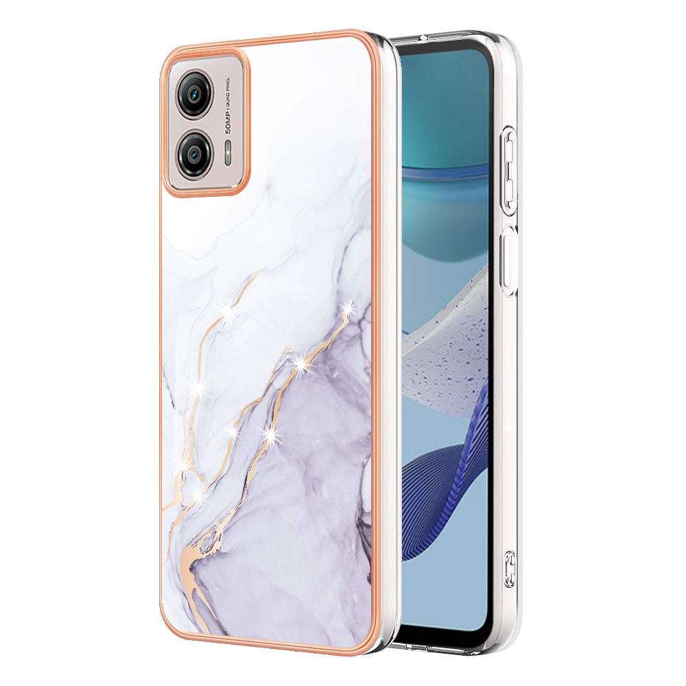 YB IMD Series-2 TPU Phone Case for Motorola Moto G53 5G / G23 4G / G13 4G Marble Pattern IMD Electroplating Phone Cover