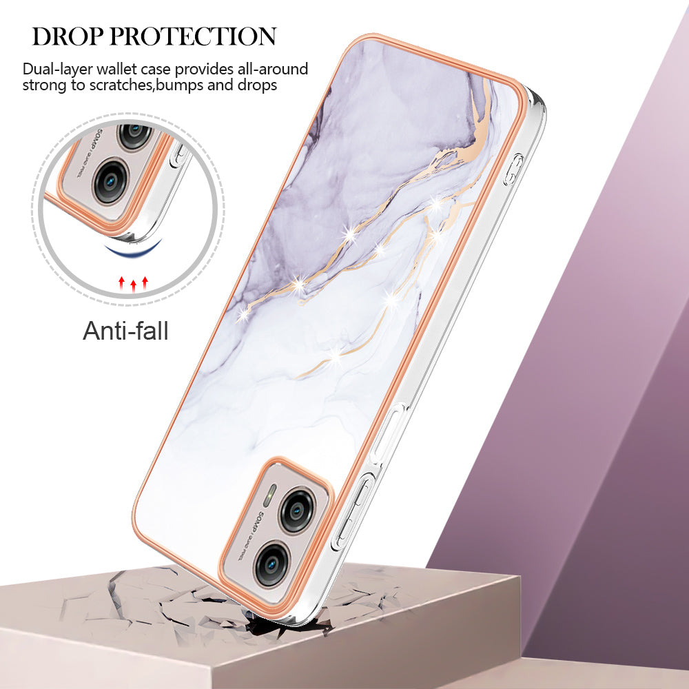 YB IMD Series-2 TPU Phone Case for Motorola Moto G53 5G / G23 4G / G13 4G Marble Pattern IMD Electroplating Phone Cover