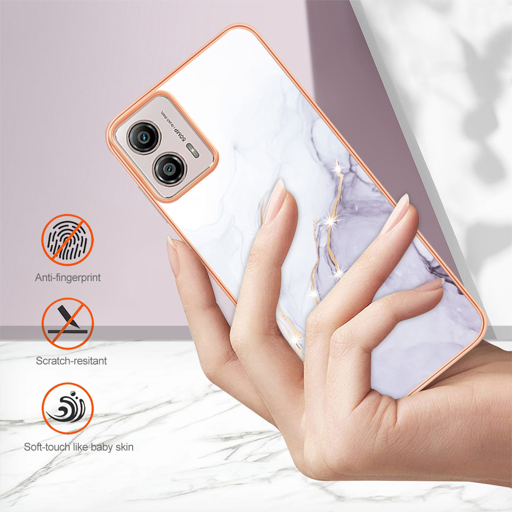 YB IMD Series-2 TPU Phone Case for Motorola Moto G53 5G / G23 4G / G13 4G Marble Pattern IMD Electroplating Phone Cover