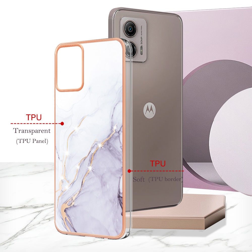 YB IMD Series-2 TPU Phone Case for Motorola Moto G53 5G / G23 4G / G13 4G Marble Pattern IMD Electroplating Phone Cover