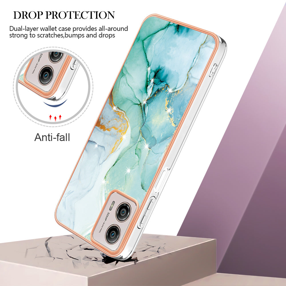 YB IMD Series-2 TPU Phone Case for Motorola Moto G53 5G / G23 4G / G13 4G Marble Pattern IMD Electroplating Phone Cover