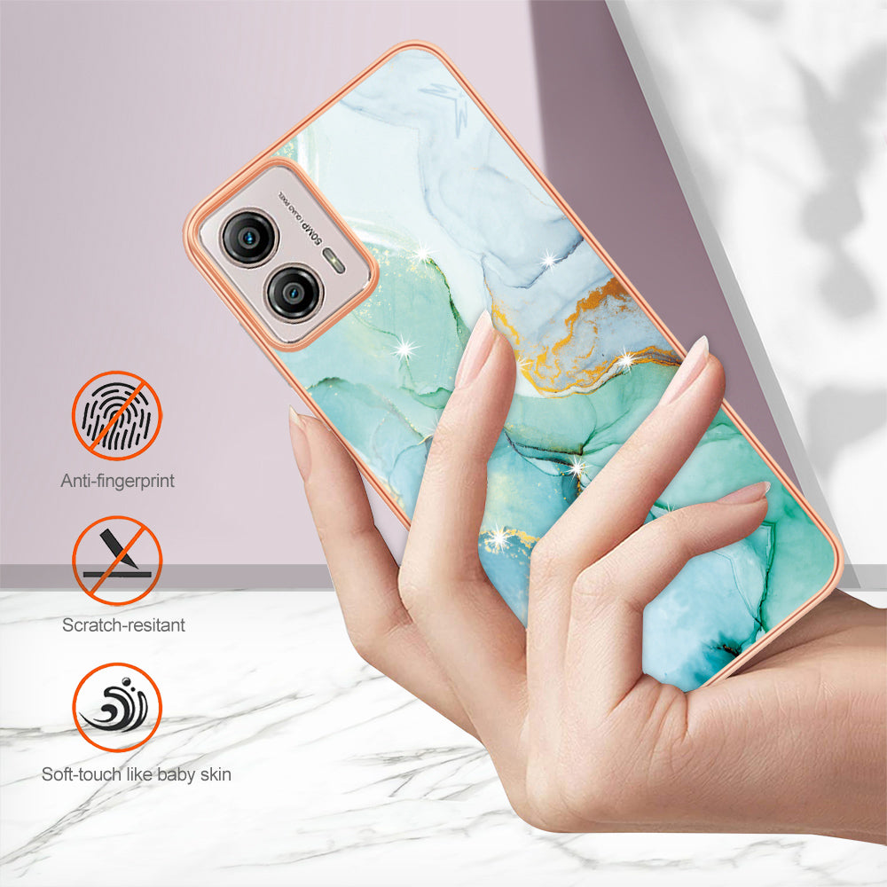 YB IMD Series-2 TPU Phone Case for Motorola Moto G53 5G / G23 4G / G13 4G Marble Pattern IMD Electroplating Phone Cover