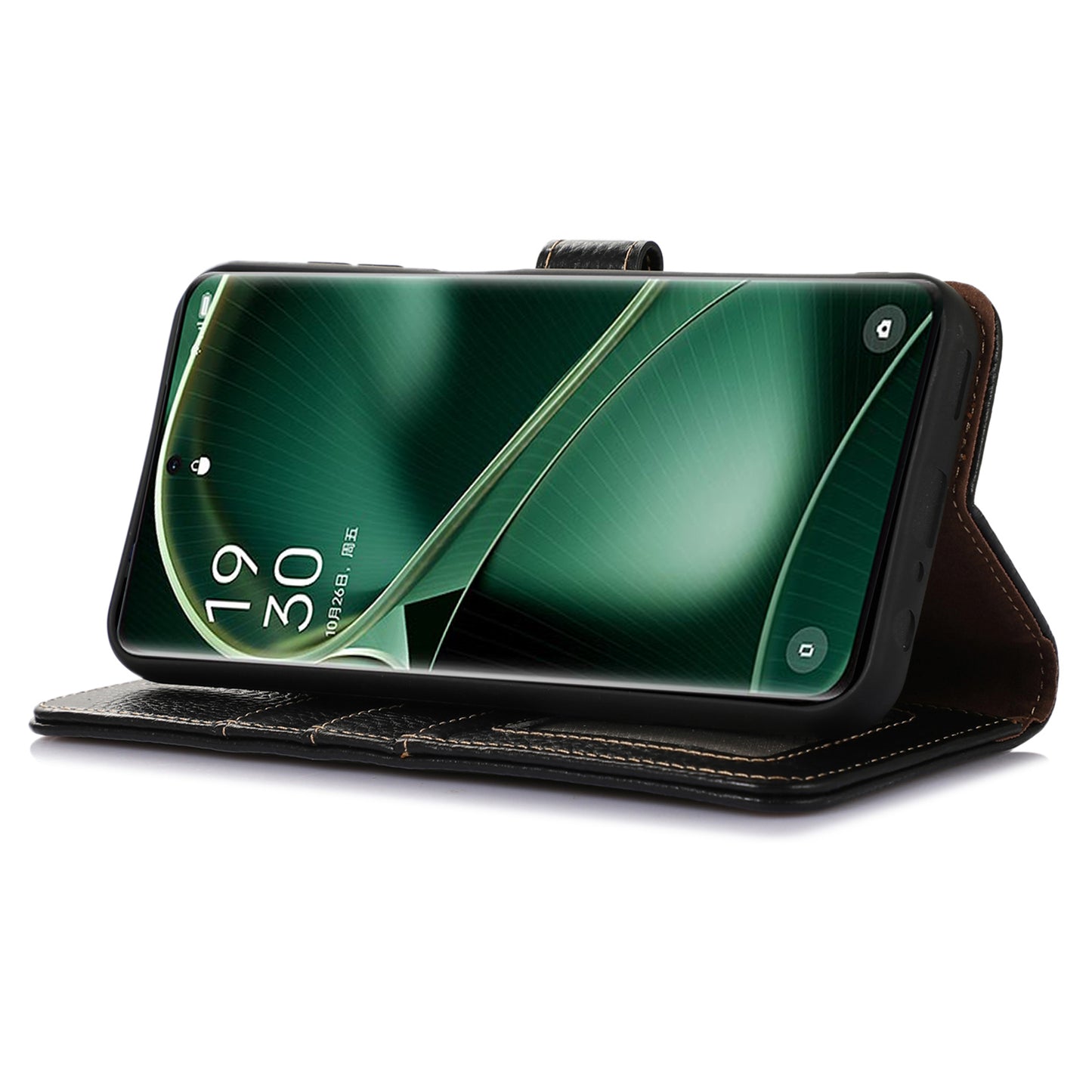 Litchi Texture Cover for Oppo Find X6 , RFID Blocking Phone Wallet Case Genuine Cow Leather Stand Shell