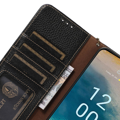 Litchi Texture Cover for Oppo Find X6 , RFID Blocking Phone Wallet Case Genuine Cow Leather Stand Shell