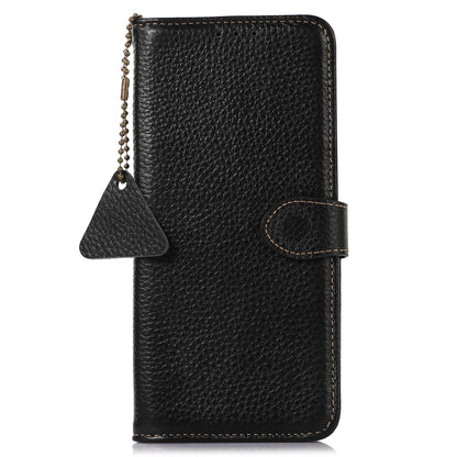 Litchi Texture Cover for Oppo Find X6 , RFID Blocking Phone Wallet Case Genuine Cow Leather Stand Shell
