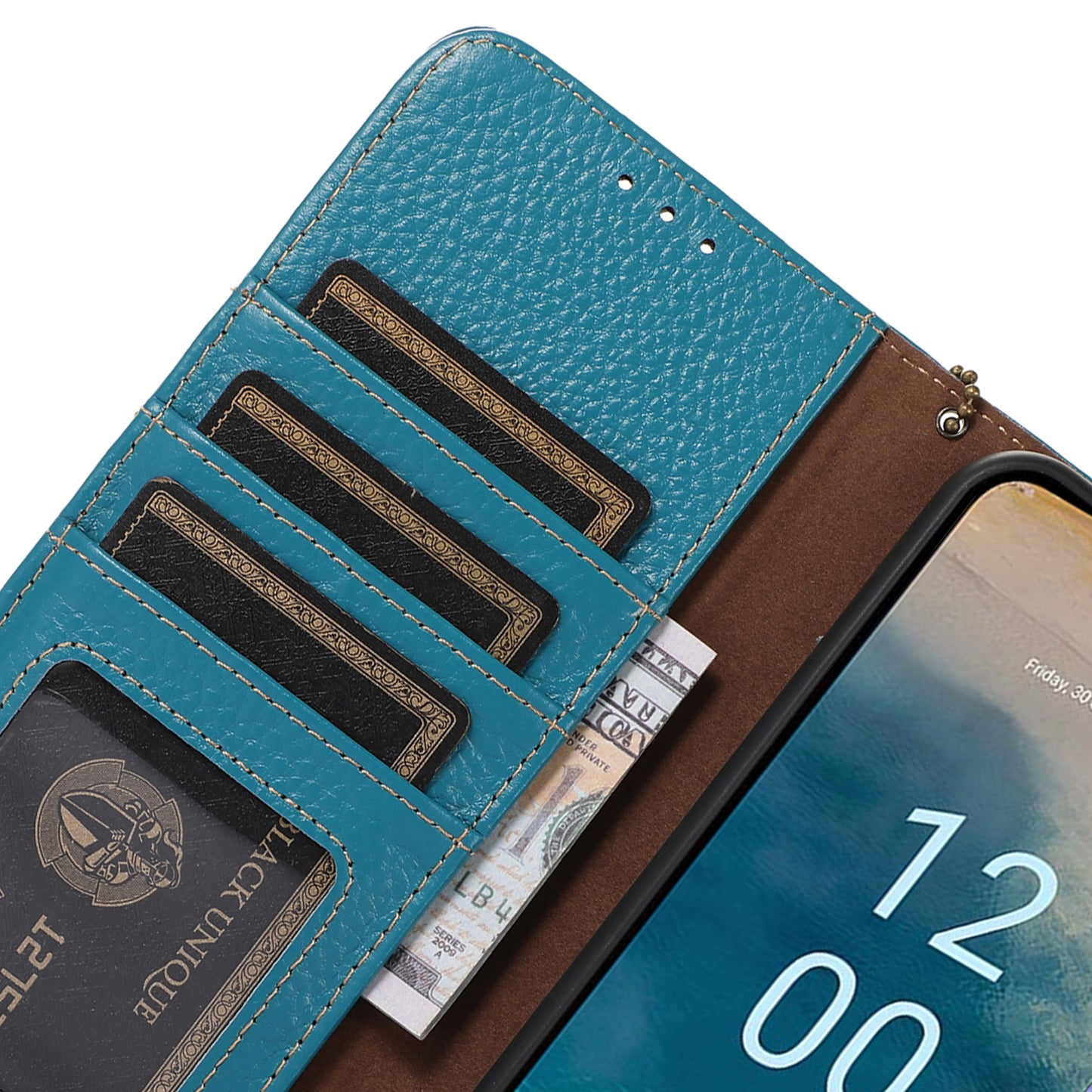 Litchi Texture Cover for Oppo Find X6 , RFID Blocking Phone Wallet Case Genuine Cow Leather Stand Shell