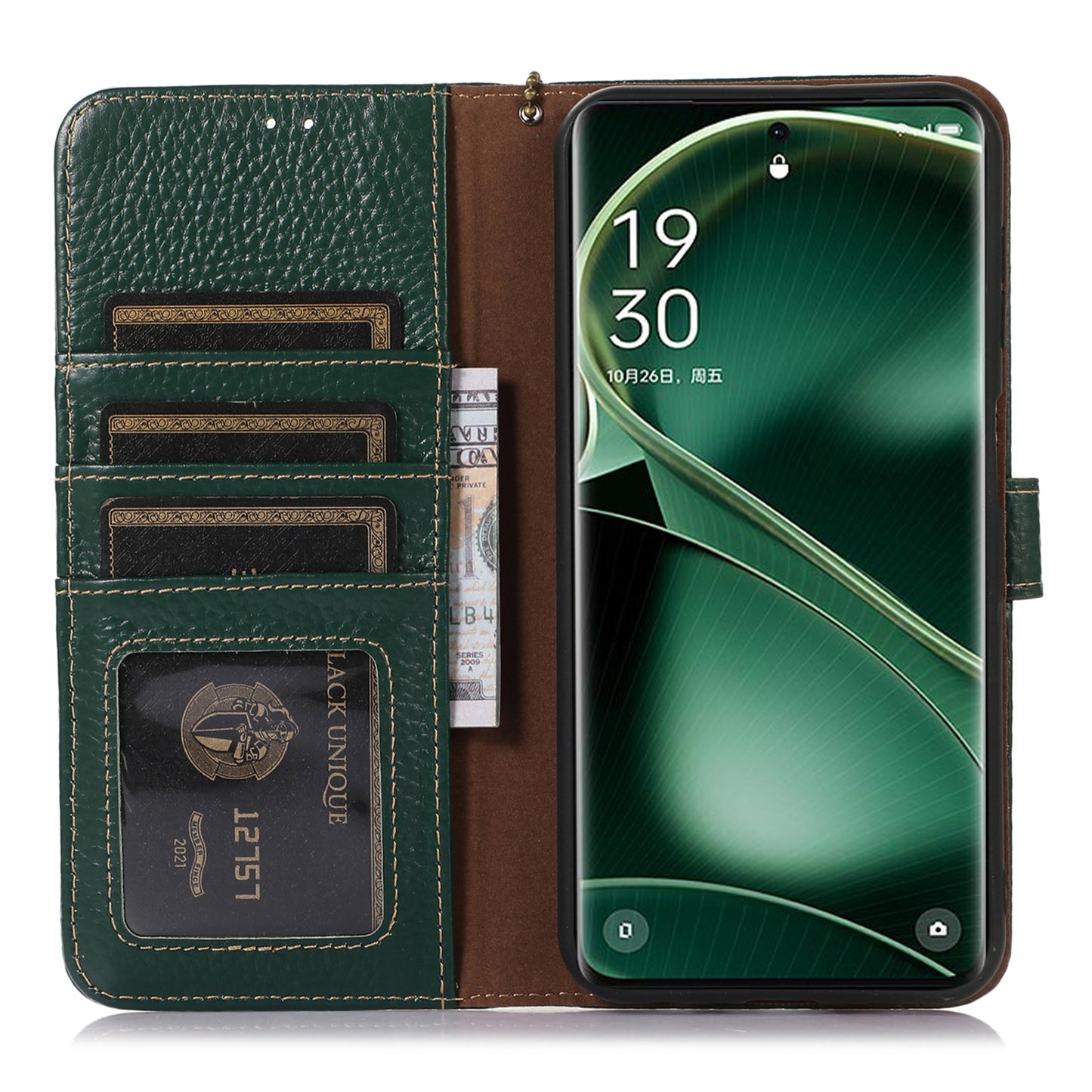 Litchi Texture Cover for Oppo Find X6 , RFID Blocking Phone Wallet Case Genuine Cow Leather Stand Shell