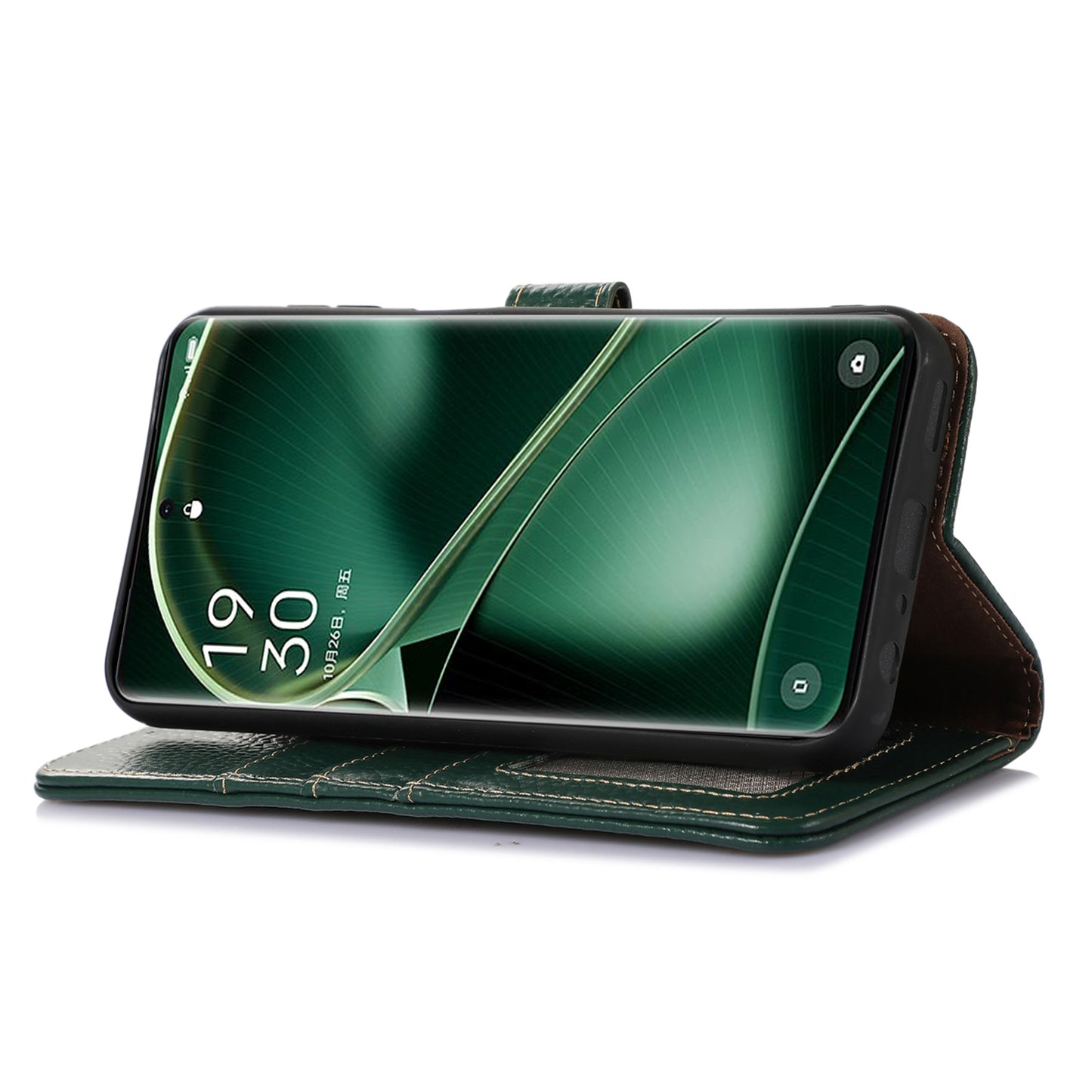 Litchi Texture Cover for Oppo Find X6 , RFID Blocking Phone Wallet Case Genuine Cow Leather Stand Shell