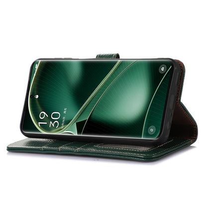 Litchi Texture Cover for Oppo Find X6 , RFID Blocking Phone Wallet Case Genuine Cow Leather Stand Shell