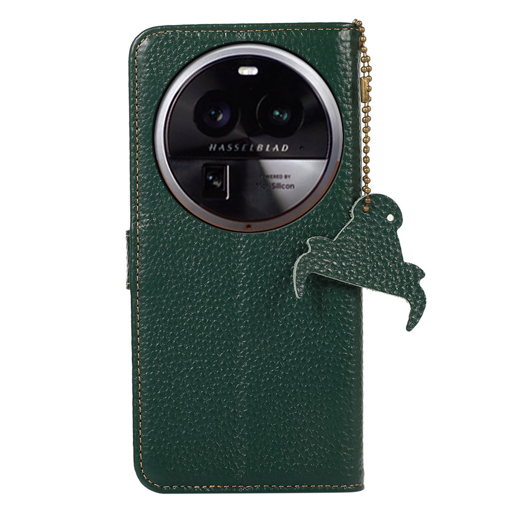 Litchi Texture Cover for Oppo Find X6 , RFID Blocking Phone Wallet Case Genuine Cow Leather Stand Shell