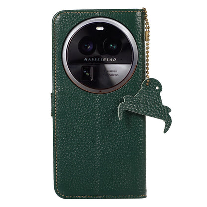 Litchi Texture Cover for Oppo Find X6 , RFID Blocking Phone Wallet Case Genuine Cow Leather Stand Shell