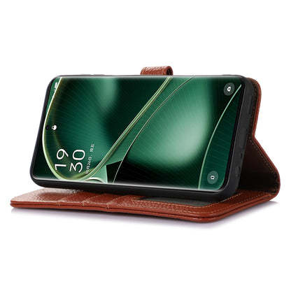 Litchi Texture Cover for Oppo Find X6 , RFID Blocking Phone Wallet Case Genuine Cow Leather Stand Shell