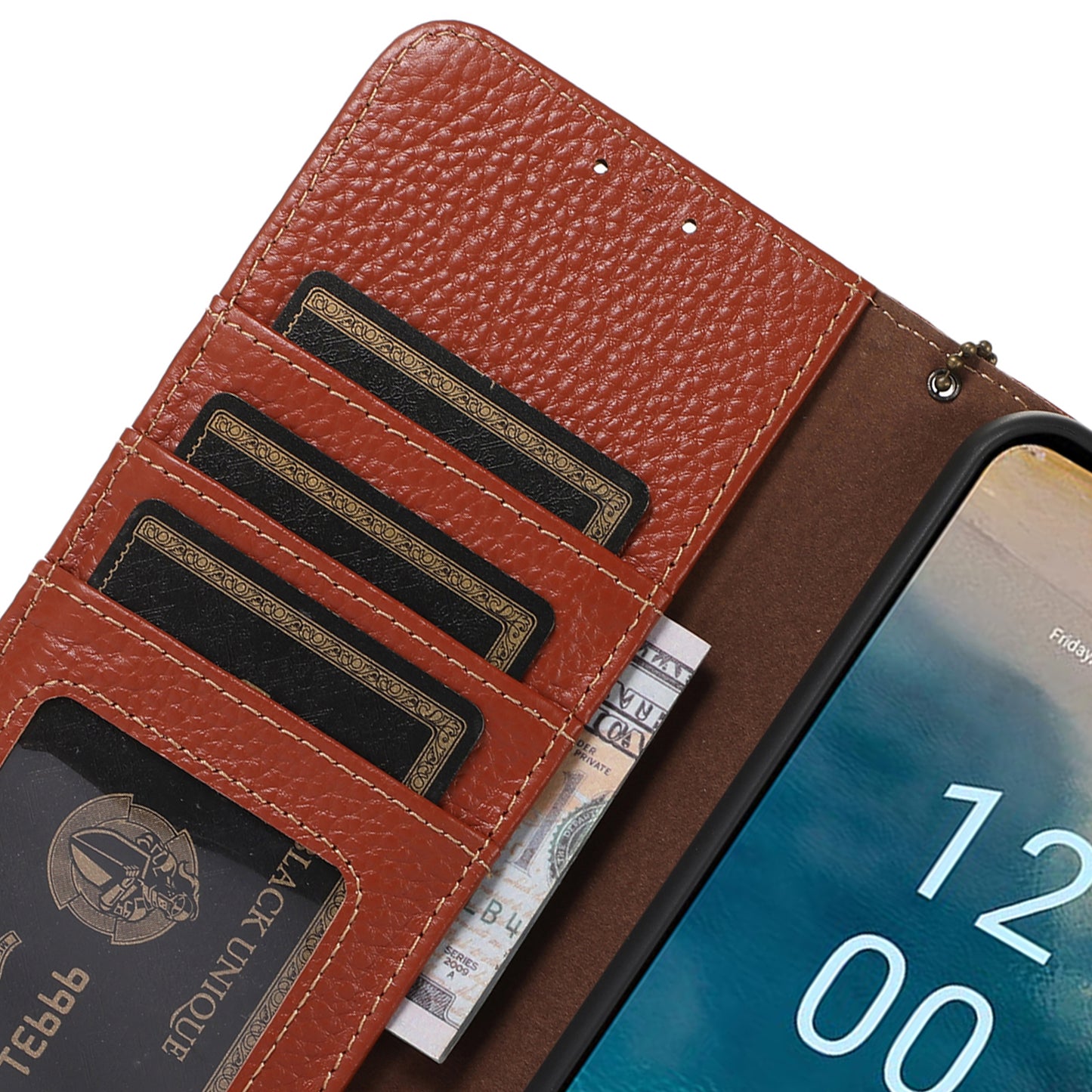 Litchi Texture Cover for Oppo Find X6 , RFID Blocking Phone Wallet Case Genuine Cow Leather Stand Shell