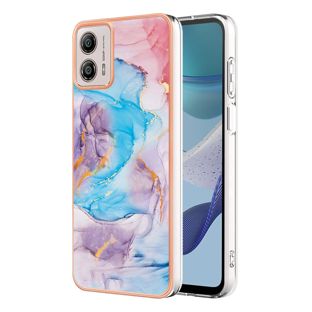 YB IMD Series-1 Phone Case for Motorola Moto G53 5G / G23 4G / G13 4G , Marble Floral Pattern IMD TPU Cover