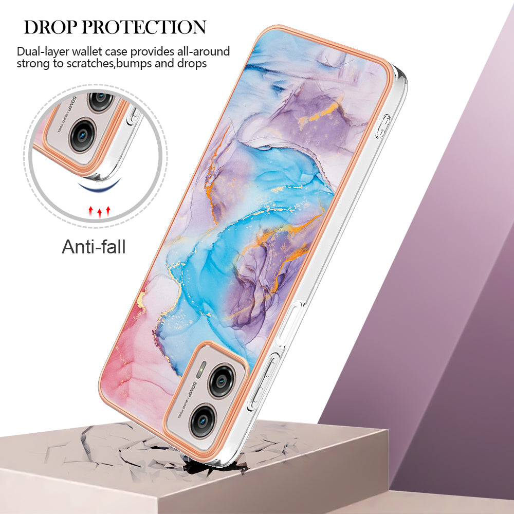 YB IMD Series-1 Phone Case for Motorola Moto G53 5G / G23 4G / G13 4G , Marble Floral Pattern IMD TPU Cover