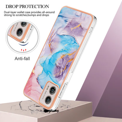 YB IMD Series-1 Phone Case for Motorola Moto G53 5G / G23 4G / G13 4G , Marble Floral Pattern IMD TPU Cover