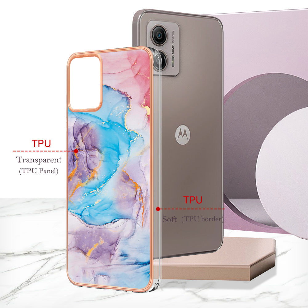 YB IMD Series-1 Phone Case for Motorola Moto G53 5G / G23 4G / G13 4G , Marble Floral Pattern IMD TPU Cover