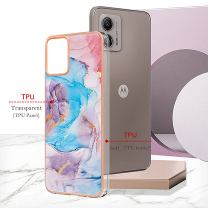 YB IMD Series-1 Phone Case for Motorola Moto G53 5G / G23 4G / G13 4G , Marble Floral Pattern IMD TPU Cover